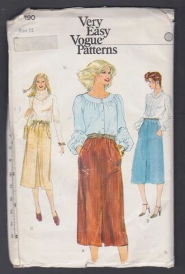 Vogue Vintage Used Sewing Pattern Womens Very Easy Split Pleat Front Skirt 7190 - Image 1 of 2