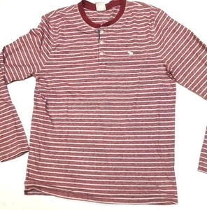 Abercrombie & Fitch Men's Medium  Red White striped Long Sleeve Henley Shirt - Picture 1 of 7