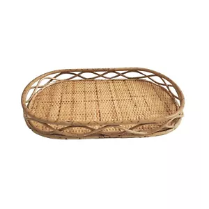 Bandeja de cesta plana retro vintage de mimbre Elizabeth Arden decoración Tiki Boho Hong Kong - Imagen 1 de 12