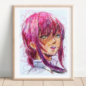 Makima Ballpoint Pen Print, Chainsaw Man Art Poster - Picture 1 of 3