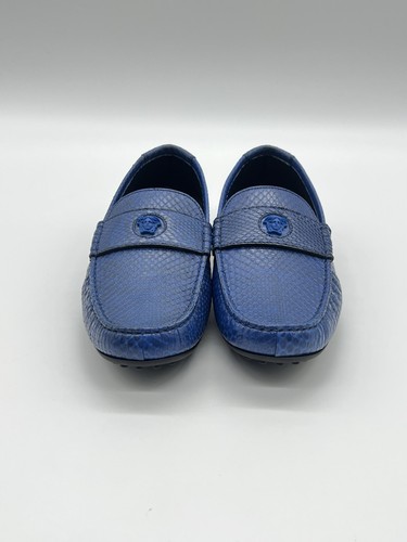 Scarpe mocassini Versace 8527 da uomo taglia 43 5 US 10 5 blu pelle di pitone logo