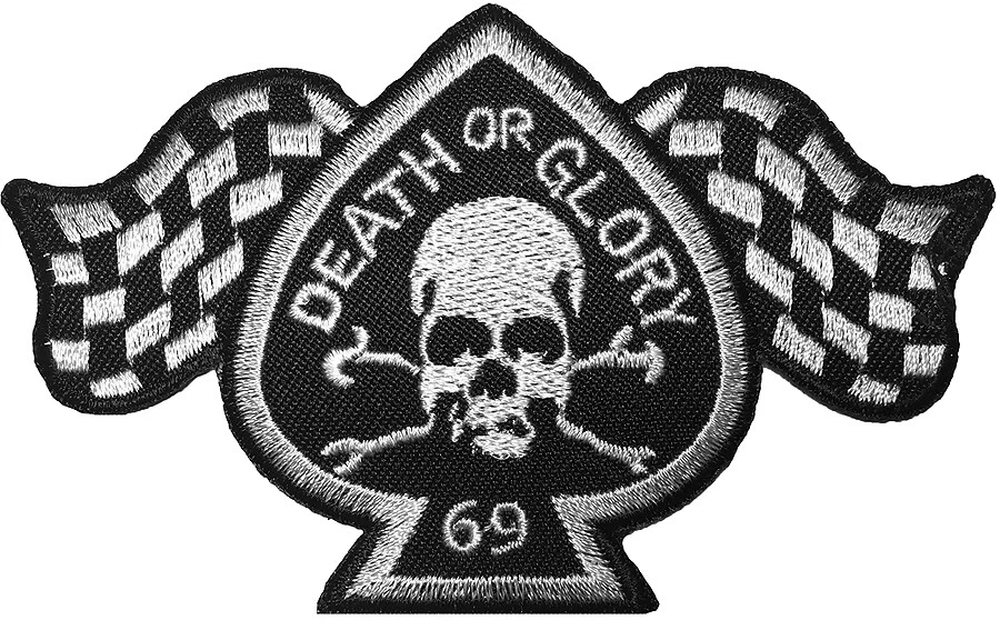 Death or Glory Spade Skull Cross Bone Ghost Checkered Flag DIY Sew Iron on Patch - Image 1 of 1