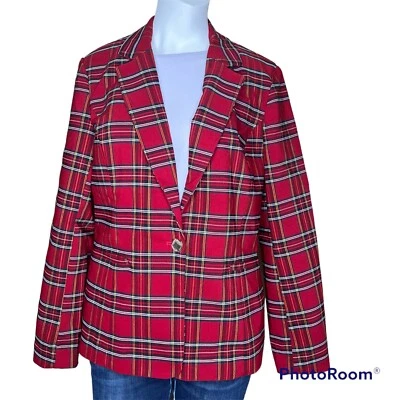 Anne Klein Tartan Plaid Red Combo Jacket Sz L NWT - Image 1 of 4