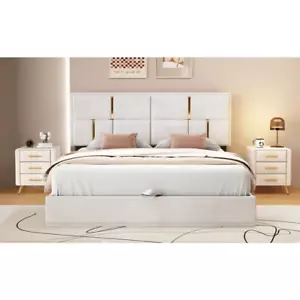 3-Pieces Bedroom Sets, Upholstered Platform Bed with Hydraulic Storage System, T - Picture 1 of 12