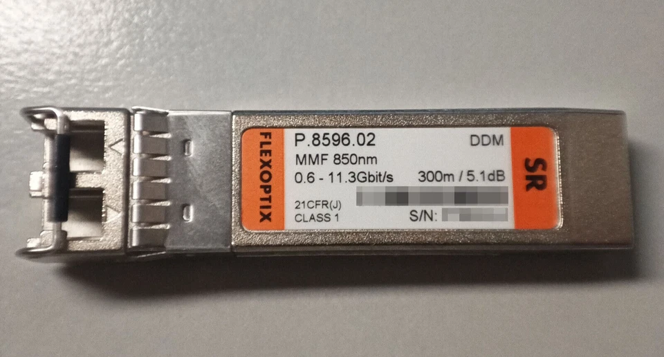 FlexOptix 10GBase-SR P.8596.02 850nm SMF 300m LC Duplex 8.5-11.1G SFP+ Mini GBIC - Bild 1 von 1