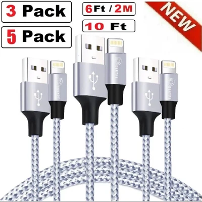 3 Pack Fast Charger USB Cable For iPhone 7 8Plus iPhone 8 11 12 13 14 Pro Max XR - Image 1 of 4
