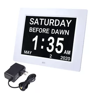 8" Digital LCD Day Clock Wall Alarm Time Office Home Dementia Week Date Calendar - Picture 1 of 11