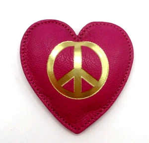 Paperweight Leather Heart Shape 8 oz. PEACE SIGN 3" PINK - Picture 1 of 10