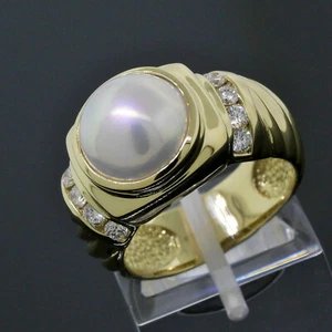 David Yurman 18K Yellow Gold 11MM White Mabe Pearl Diamond Ring Size 7.25 - Picture 1 of 6