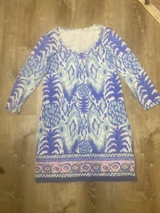 Lilly Pulitzer Dress Women Medium Sophie Dress Blue Pineapple Pima Cotton - Picture 1 of 6