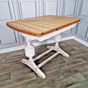 Mesa de comedor vintage retro de madera con cajón extensible hoja doble pedestal roble - Imagen 1 de 24