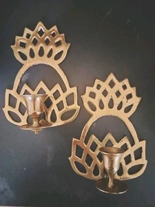 Vintage Set Of Brass Pineapple Candle Holder Wall Sconces- Made In India - Picture 1 of 6