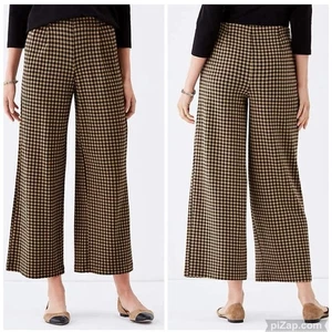 J. JILL Plaid Ponte Cropped Wide Leg Pants Size Small Petite Black Tan Fall - Picture 1 of 9