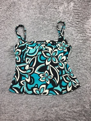 Traje de baño Islander Tankini Top Mujer Talla 18 Azul Verde Floral Elástico Foto 1 de 4