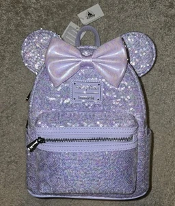 NEW ✨️ Disney Parks 2025 Mickey Minnie Opalescent Lavender Sequin Mini Backpack - Picture 1 of 6