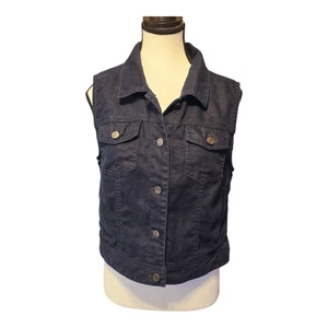 J Jill Vest Womens 100% Linen Snap Button Small Navy Blue Coastal Classic Casual - Picture 1 of 12