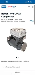 REMAN Haldex 9111535400X Air Compressor Wabco SS318 - Bild 1 von 3