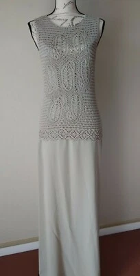LINDA ALLARD ELLEN TRACY NWT 2-pc Knit Maxi Dress Crochet Top Khaki Sz.6 $455 - Image 1 of 4