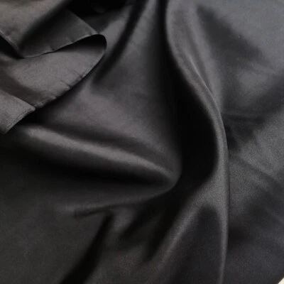 1 Yard Black Natural Silk Habutai Lining 100% Mulberry Silk Fabric Habotai - Image 1 of 4