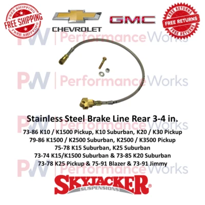 Skyjacker Brake Line Stainless Steel Rear 3-4" For Chevy Blazer & GMC K20 Pickup - Image 1 of 4