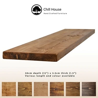 Rustic Floating Shelf Wood Solid Chunky Handmade with Brackets 12x1.5 - Image 1 of 4
