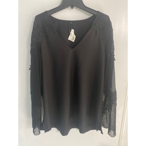 Camicia Kay Celine nuova con etichetta manica svasata all'uncinetto nera taglia L fairy grunge whimsigoth