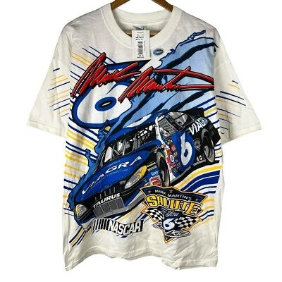 VTG 90s M&O Knits Mens Sz XL Shirt NASCAR Mark Martin #6 Salute To You All Over - Image 1 of 4
