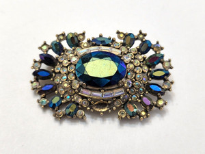 Vintage Hollycraft Blue AB Rhinestone Gold Tone Brooch Repair