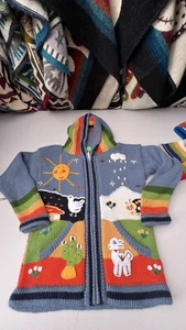 Kids Ethic Alpaca Cotton Knit Handmade In Ecuador Zip Hood Sweater Jacket Size 7 - Picture 1 of 6