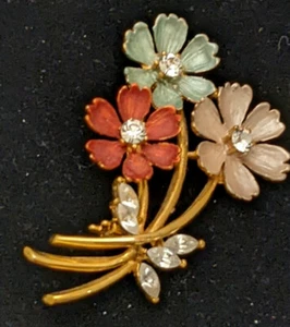 Broche floral vintage tono dorado estrás - Imagen 1 de 9