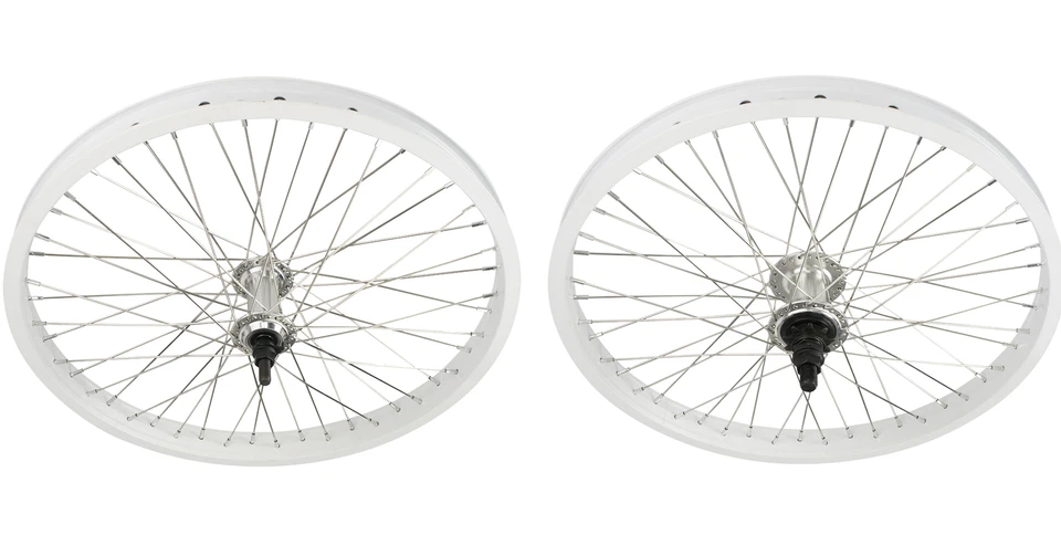 20"x2.125 BMX BICICLETA ALEACIÓN Delantera O 9T Rueda Trasera 48 Radios Cojinete Sellado Blanco Foto 1 de 3