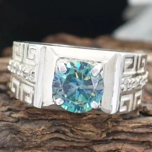 2CT Azul Creado en Laboratorio Anillo con Diamante para Hombre Gran Brillo & VVS - Imagen 1 de 4
