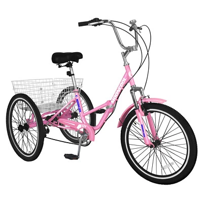 Adult Foldable Tricycle 20/24/26" 7 Speed 3 Wheel Trike Bicycle Bike w/ Basket - Image 1 of 4