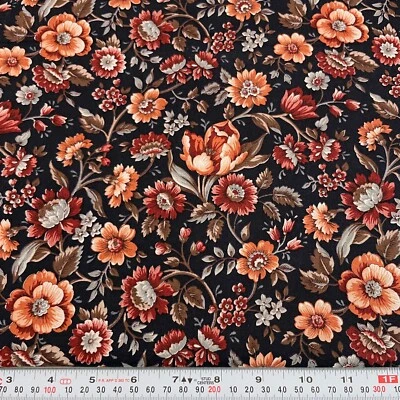 Vintage Cranston Museum Classics Florales en tela de algodón negro por media yarda Foto 1 de 2