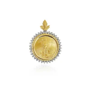 Medallón de oro fino Dama Libertad 1/4 OZ con colgante de halo de diamantes - Imagen 1 de 4