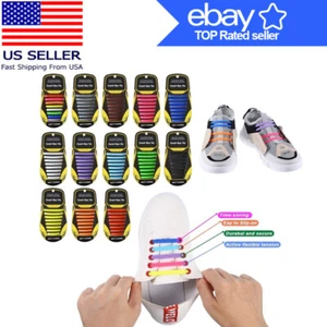 No Tie Shoelaces Elastic Shoe Laces Silicone Rubber For Kids Adults Sneakers - Picture 1 of 16