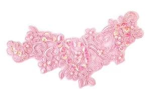 2 pcs Pink Embroideries w/ White Beaded & Pink Sequin Collar Neckline Patch A120 - Picture 1 of 5