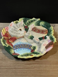Vintage Fitz And Floyd Christmas Kitten Kitty Canapé Plate Christmas Cat - Picture 1 of 16