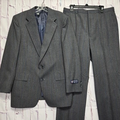 Traje 40R de Colección EE. UU. Austin Reed Pantalones 34x? Mezcla de lana a rayas grises nuevas con etiquetas Foto 1 de 4