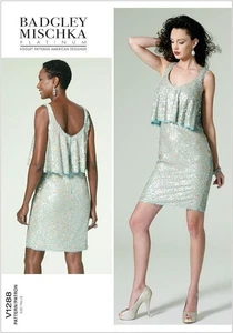 Vogue Badgley Mischka Cocktailkleid Pailletten-Overlay V1288 Größe 4-12 Muster - Bild 1 von 2