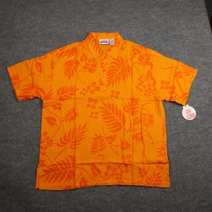 Spike Camicia Sportiva Uomo Grande Arancione Hawaiano Aloha Rayon Polo Casual Resort - Foto 1 di 12