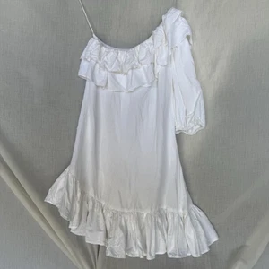 Lily Loves White Off-Shoulder Ruffle Linen Viscose Dress Size 12 - Picture 1 of 8
