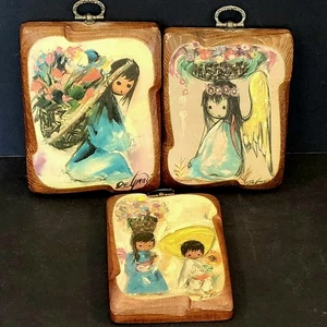 3 Ted DeGrazia Art Prints On Wood Wall Plaques Vintage Arizona Southwest Angels  - Picture 1 of 4