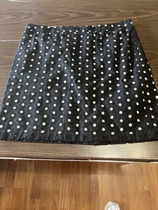 Loft Skirt Size 10 Black Polka Dot Pencil Skirt Back Zip Scalloped Edge Lined - Picture 1 of 8