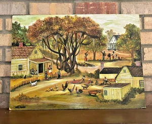 Original Signed Folk Art Janet Munro Oil on Board, 1978. Vintage. - Picture 1 of 15