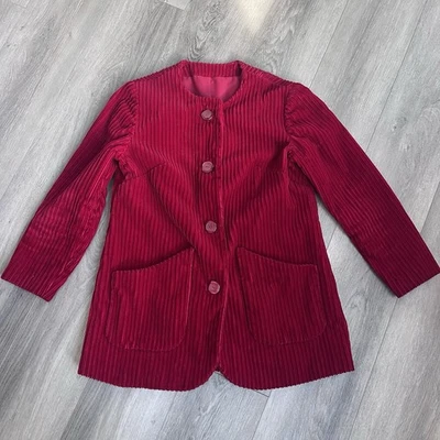 Chaqueta Mujer Roja Pana Decoración Botón Delantero Manga Larga Chamarra Foto 1 de 4