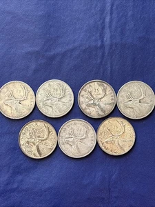 1944 2-1945 1949 1950 1951 & 1952 Canada "Moose" SILVER 25 CENTS Set of 7 - Picture 1 of 2