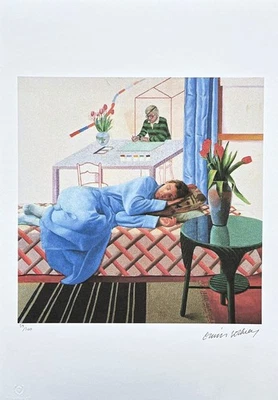 DAVID HOCKNEY - Modelo con autorretrato inacabado - Firmado, 59/500, 35x50cm Foto 1 de 4