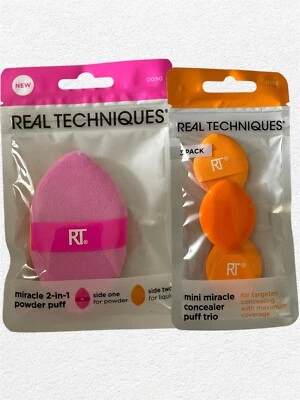 Real Techniques Miracle 2 en 1 Maquillaje Polvo Puff Duo + Mini Corrector, Puff 3 Nuevo Foto 1 de 3