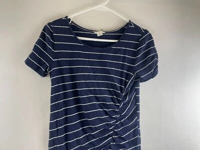 Camiseta Caslon Para Mujer Talla XS Azul Blanco Rayas Acanalada Manga Corta Cuello Redondo Foto 1 de 4